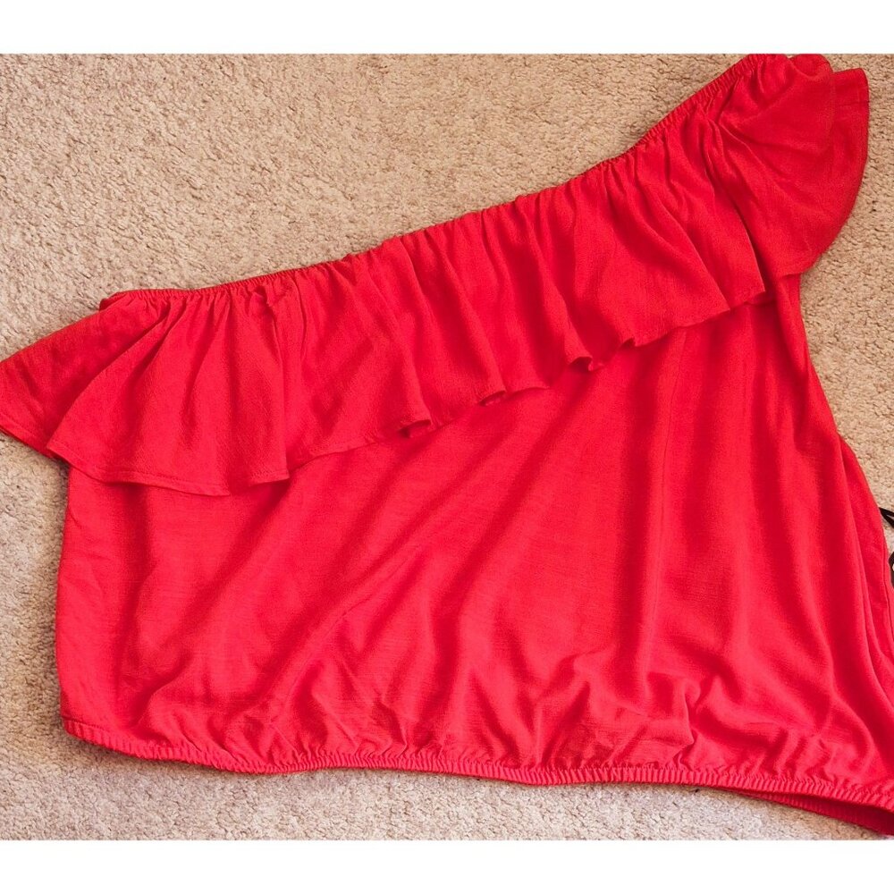 Ava & Viv One Shoulder Ruffle Neckline Crop Stop Size 2X NWT